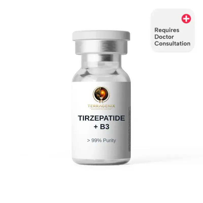 Tirzepatide + B3 peptide vial, TerraGenix, greater than 99% purity