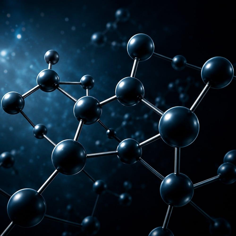Molecular lattice of linked spheres rendered in deep blue
